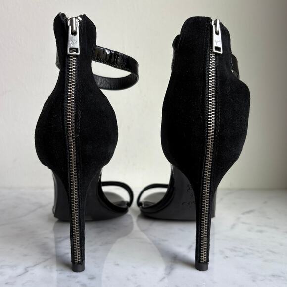 Joie Leather Patent and Suede Ankle Strap Heels Black Zip Back Size 38 - Picture 2 of 9